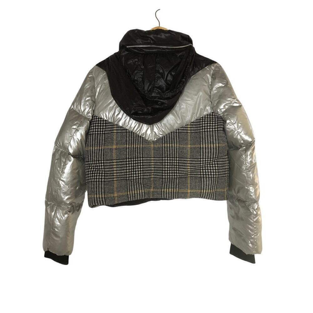 Mackage Mini Houndstooth Jacket Puffer Metallic Silver Black M - Picture 3 of 12